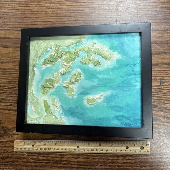 Signed Framed Mixed Media 3D Art - Looks like Topographic Map of Sea of Japan ? - Picture 1 of 8